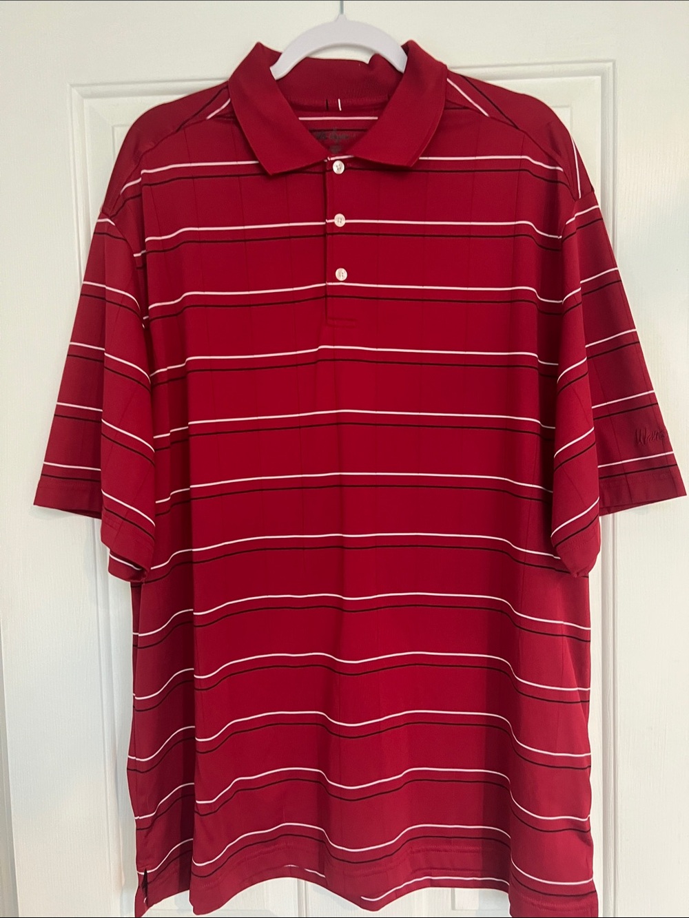 Walter Hagen Men's Red Striped Polo Shirt - Classic Short Sleeve.EUC.Sz-XL